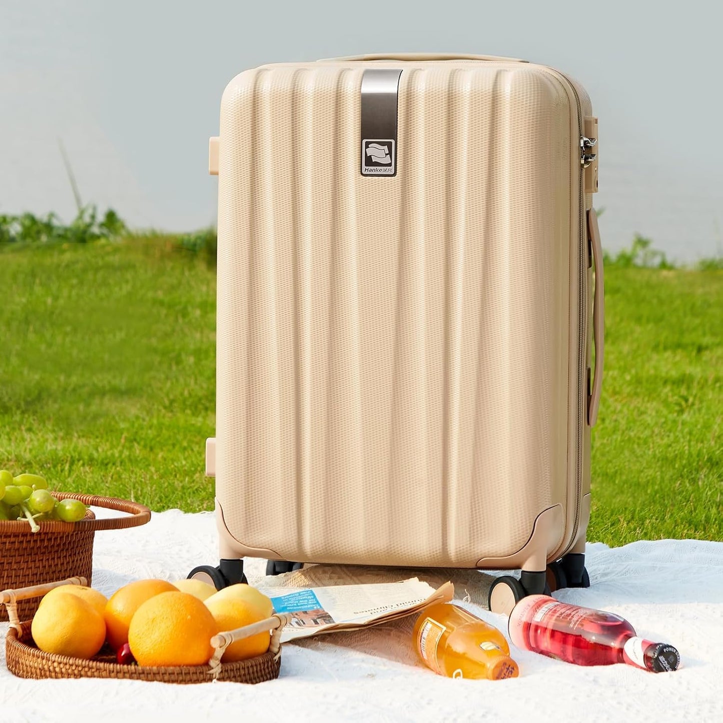 Hanke 20 Inch Carry On Luggage 22x14x9 Airline Approved Lightweight PC Hard Shell Suitcases with Wheels Travel Luggage Rolling Suitcase Travel Luggage Bag for Weekender（Cuba Sand）