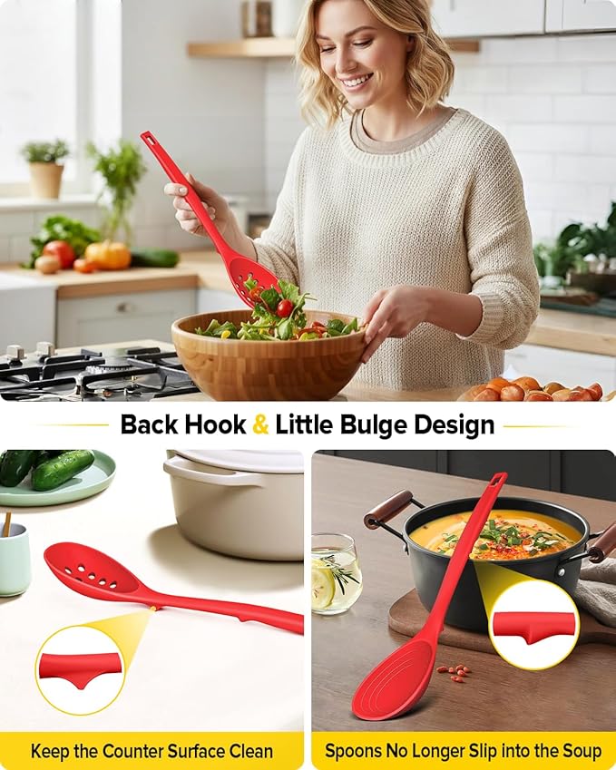 Pack of 2 Silicone Cooking Spoons, Non Stick Solid Kitchen Spoon - Image 4