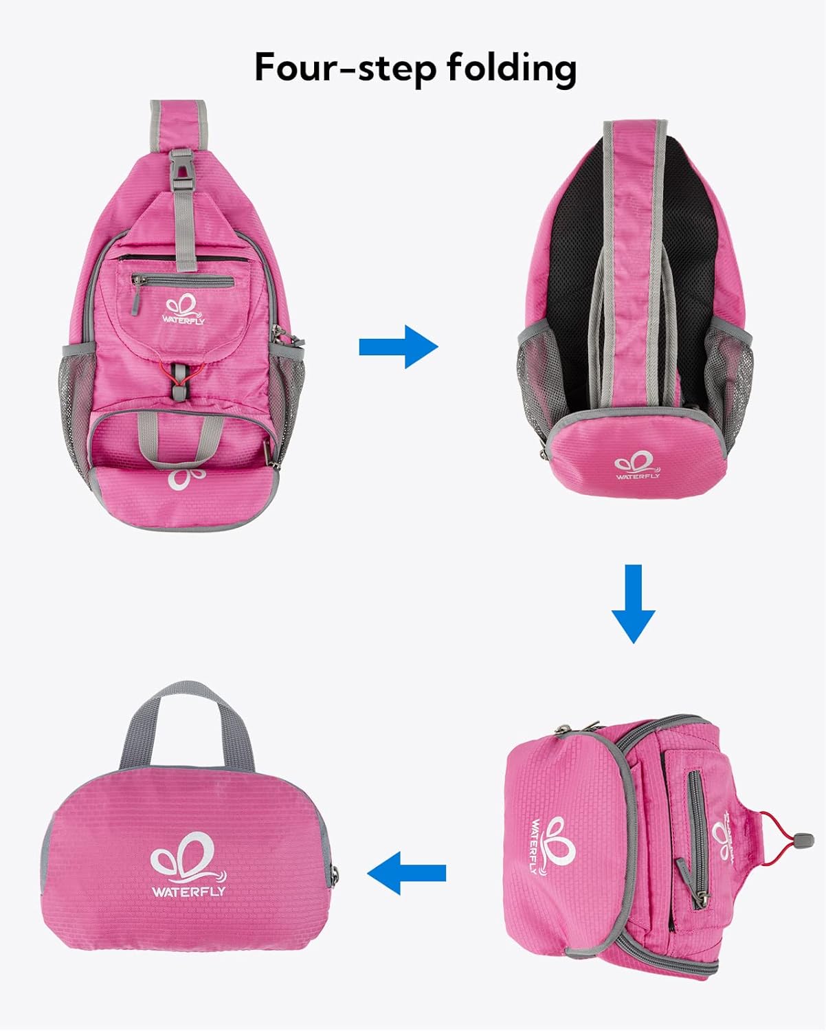 WATERFLY Packable Small Crossbody Sling Backpack Shoulder Chest Bag Daypack for Hiking Traveling