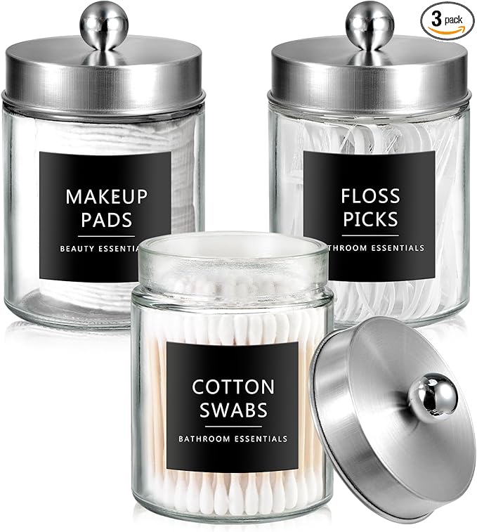 SheeChung 3-Pack Brushed Nickel Glass Apothecary Jars by SheeChung