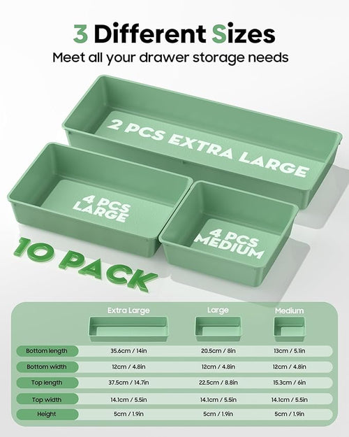 10 Pack Large Size Plastic Drawer Organizers Set, 3 Sizes Desk Drawer Organizer - Image 2