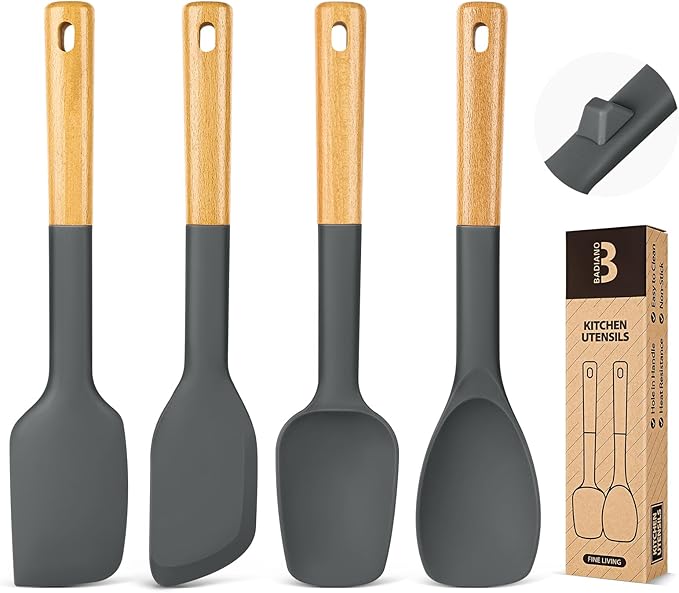 Silicone Spatula Spoon Set, and Spreading, Sturdy BPA-Free Matte Silicone by BADIANO