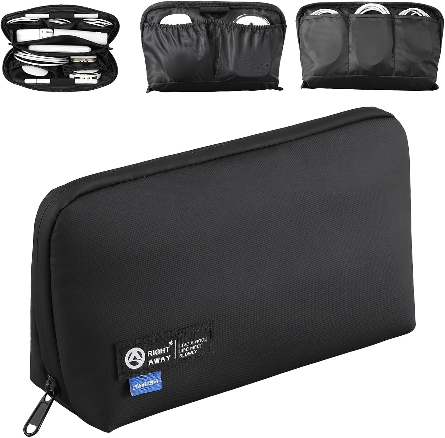 RIGHT AWAY Travel Tech Pouch，Waterproof Cord Case，Electronics Organizer Travel Case，Cable Organizer Storage Bag For Phone, Charger, Accessories(BLACK)