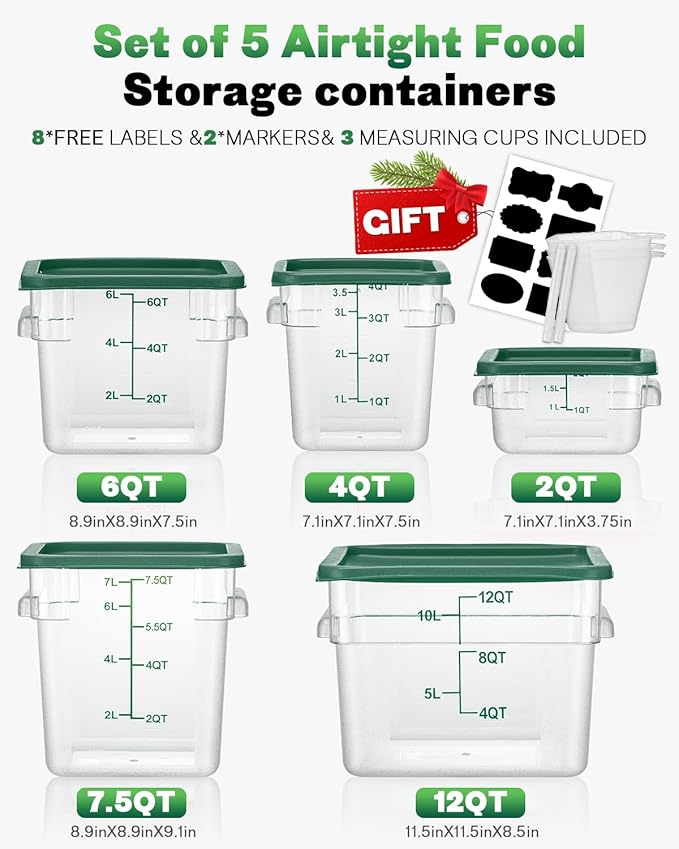 2QT&4QT NSF Food Storage Containers: 8 PCS Commercial Clear Square Food Storage - Image 9