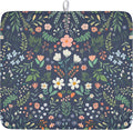 Floral Dish Drying Mat for Kitchen Counter Rustic Flower Leaves Print by Unknown