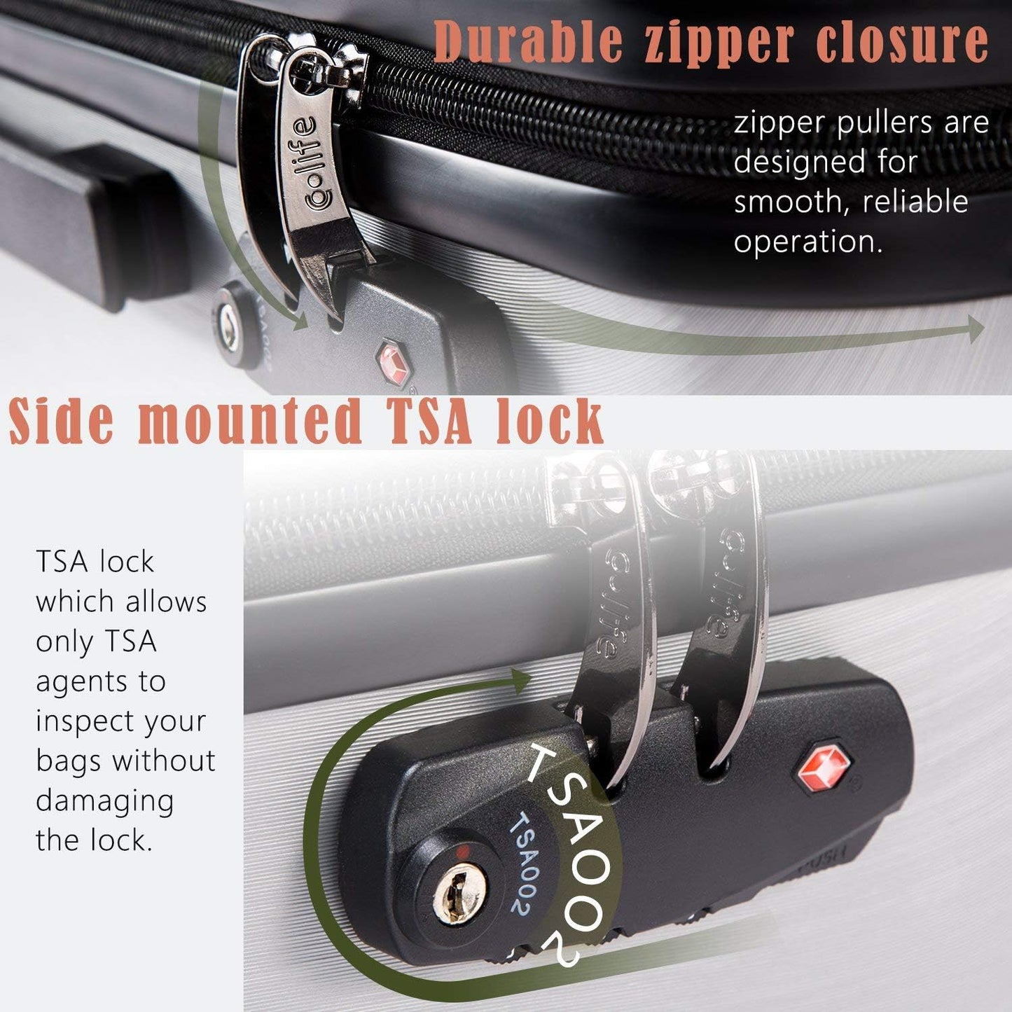 Coolife Luggage Suitcase PC+ABS with TSA Lock Spinner Carry on Hardshell Lightweight 20in 24in 28in(ice blue, M(24IN))