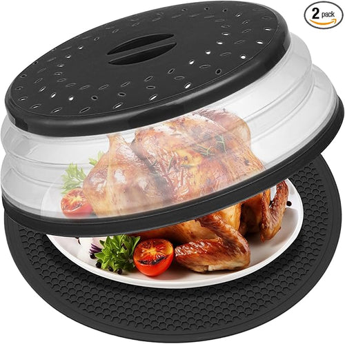12" Microwave food Cover & Mat, Large Vented Collapsible Splatter Guard dish by MAGJIUKE