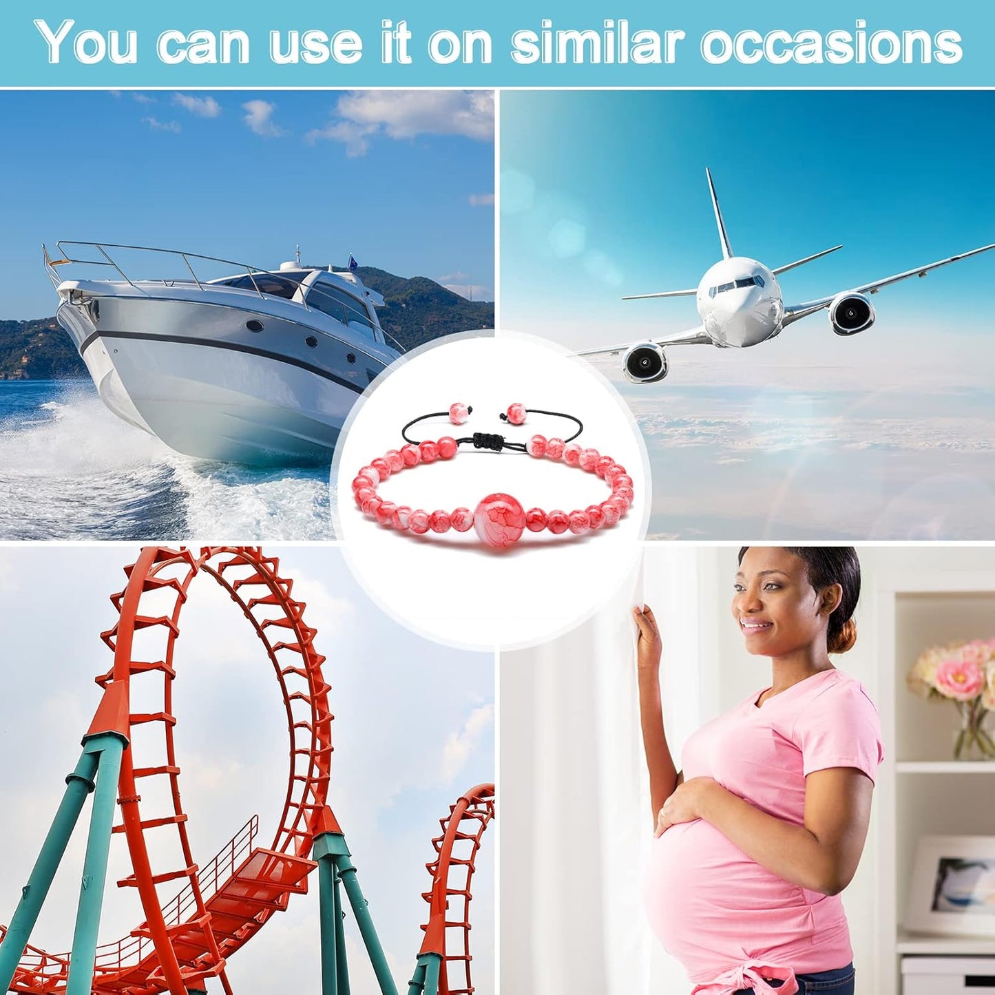 Sureio 6 Pcs Motion Sickness Bands Bracelet Anti Nausea Adjustable Wristband for Cruise Ship Essentials Seasickness Adult
