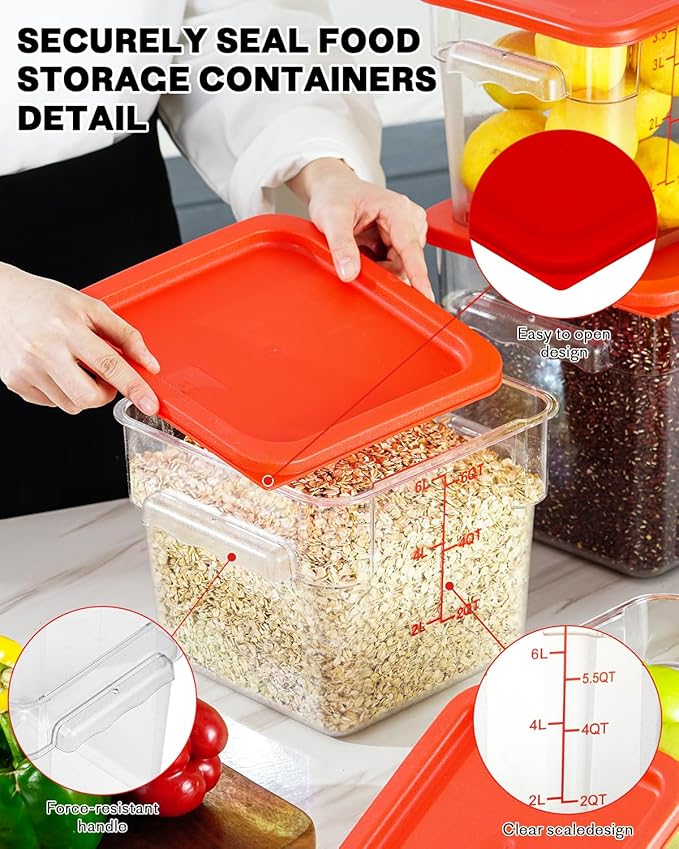 2QT NSF Food Storage Containers: 8 PCS Commercial Clear Square Food Storage - Image 8