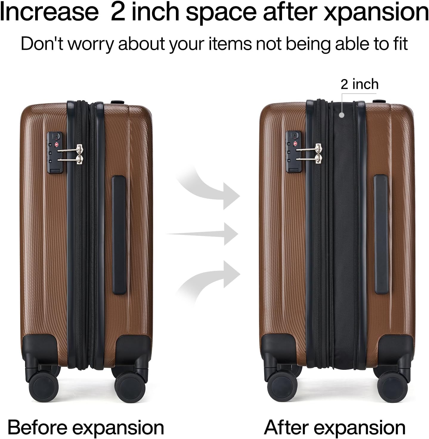 Hanke 24 Inch Expandable Checked Luggage Lightweight PC Hard Case Luggage Suitcases with Wheels TSA Luggage Rolling Large Suitcase Travel Luggage Bag for Go to University(Brown)