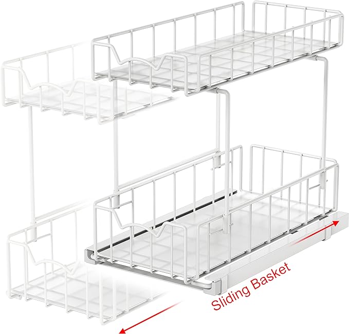 Simple Houseware 2-Tier Spice Rack Slide Out Wire Basket Drawer Organizer - Image 3
