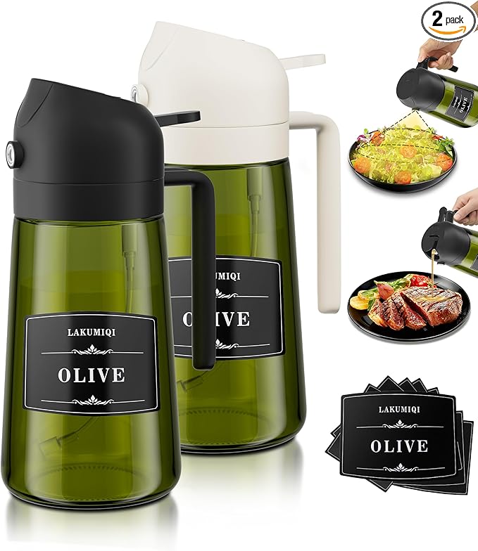 LAKUMIQI 2 in 1 Oil Sprayer for Cooking, 16oz Olive Oil Dispenser Bottle for by LAKUMIQI