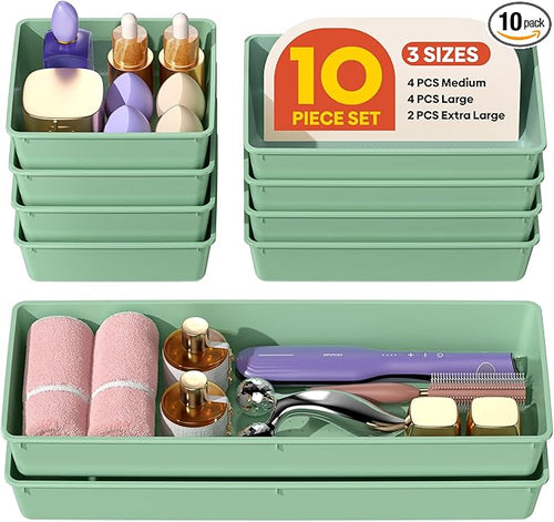 10 Pack Large Size Plastic Drawer Organizers Set, 3 Sizes Desk Drawer Organizer by Unknown