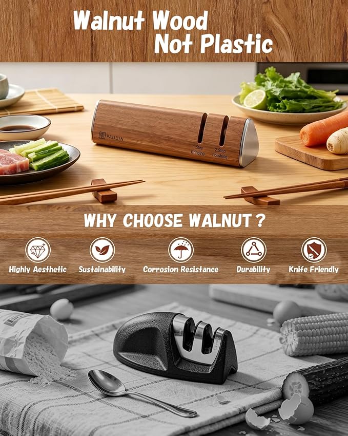 PAUDIN Walnut Knife Sharpener – 2-Stage Sharpening - Image 5