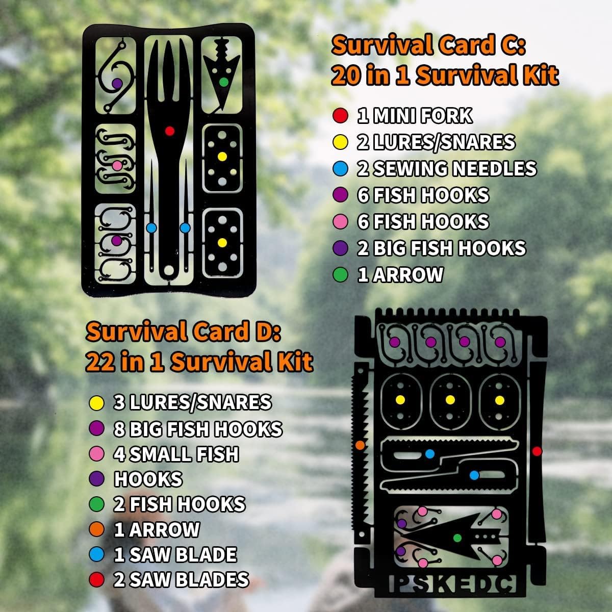 PSKOOK 12 Pcs Survival Multitool Card Emergency Camping Tool EDC Kit in Your Wallet Outdoor Hunting Fishing Hiking Gear