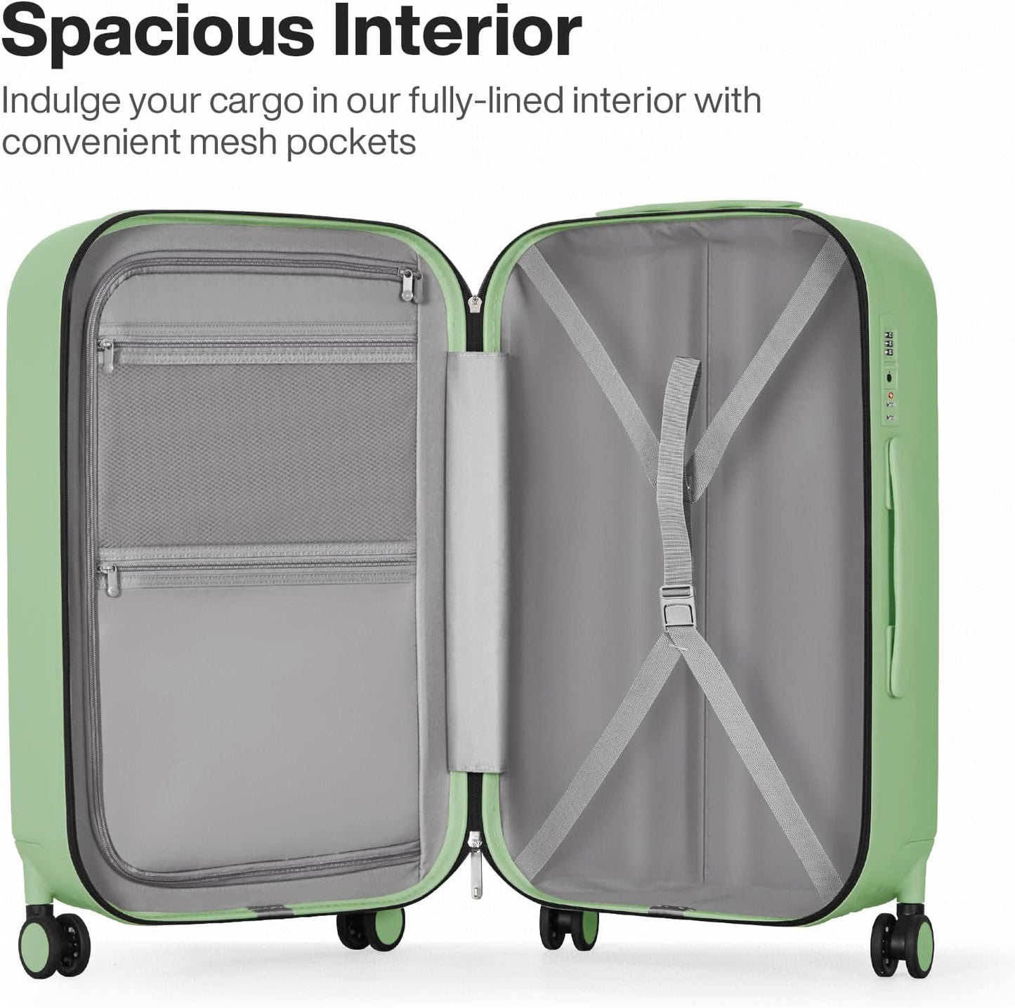 mixi 26 Inch Large Checked Luggage PC Hardshell Suitcases with Wheels for Travel Woman Men, Avocado Green