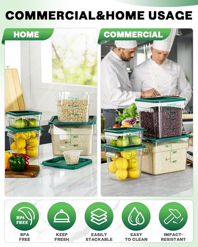 6QT Clear Food Storage Containers: 4 PCS NSF Food Storage Containers - Image 5