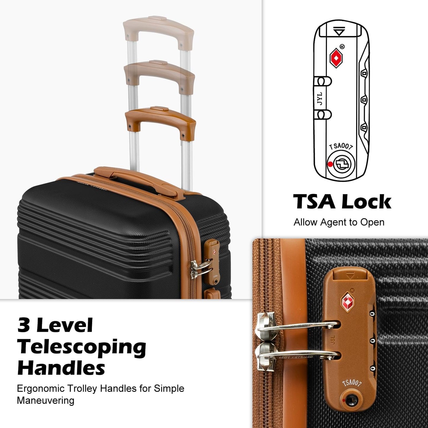 LONG VACATION 6 Piece ABS+PC Hardshell Luggage Set with Spinner Wheels, Lightweight suitcase set with TSA Lock & YKK Zipper
