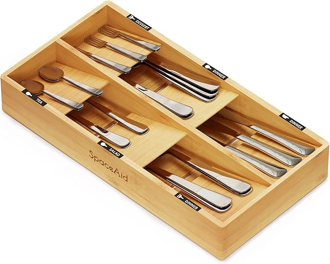 SpaceAid Bamboo Silverware Drawer Organizer by SpaceAid