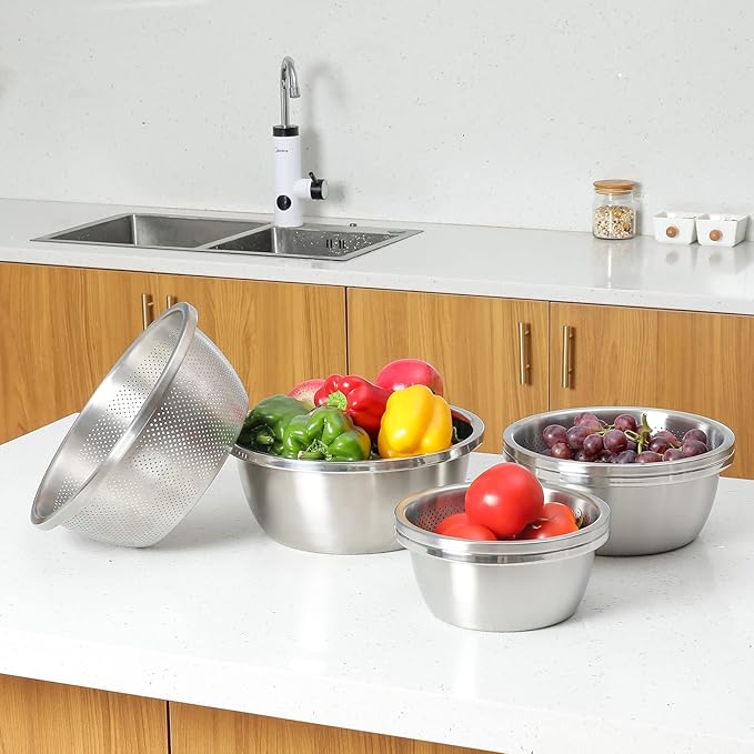304 Stainless Steel Microporous Colander, 4.5QT Large Capacity - Image 2