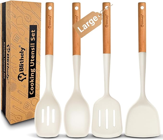 4PCS Silicone Cooking Spatula and Spoons Set, Nonstick Kitchen Utensils Set by Blithely
