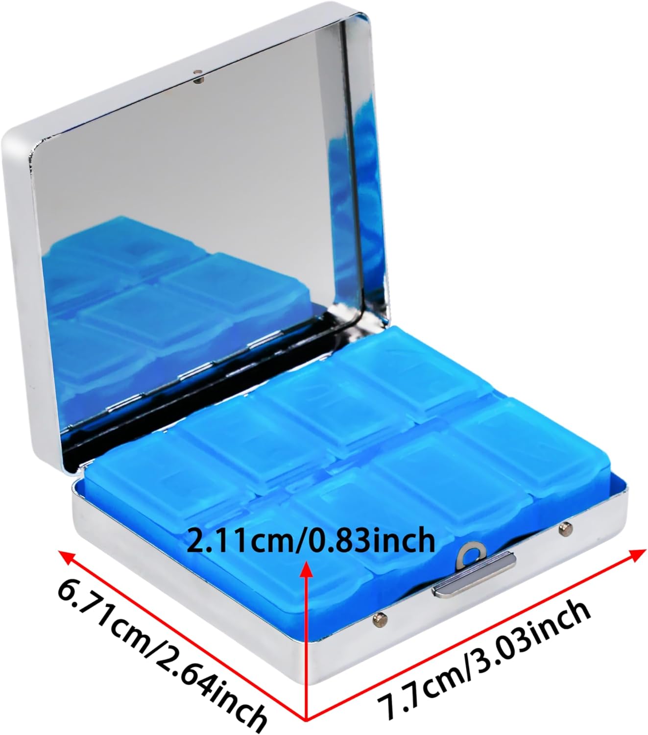 8‑Compartment Metal Pill Box Organizer – Portable Medicine Case 3″×2.6″ | Food‑Grade Dividers | Secure Snap Button Lid | Travel & Gift for Seniors (Dreamy Moon and Rainbow Skies)