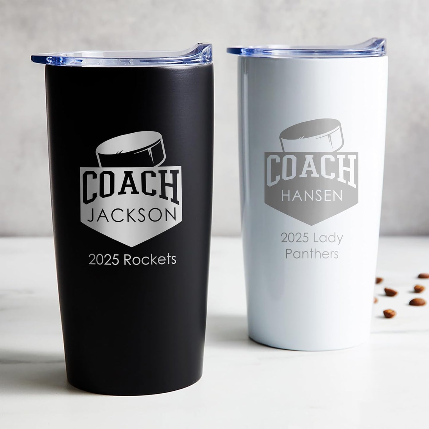 Lifetime Creations Personalized Hockey Coach Tumbler: Custom Hockey Coach Gift, Coaches Coffee Travel Mug from Team, Insulated Engraved Stainless Steel 20 Ounce Cup (Matte Black)