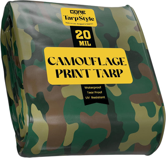 Core Tarps Extreme Heavy Duty 20 Mil Tarp Cover, Waterproof, UV Resistant, Rip and Tear Proof, Poly Tarpaulin with Reinforced Edges for Roof, Camping, Patio, Pool, Boat (Camouflage/Green 30′ X 40′)