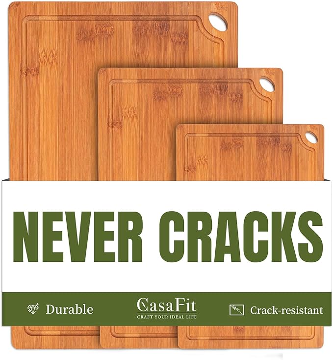 3-Piece Organic Bamboo Cutting Board Set by CasaFit