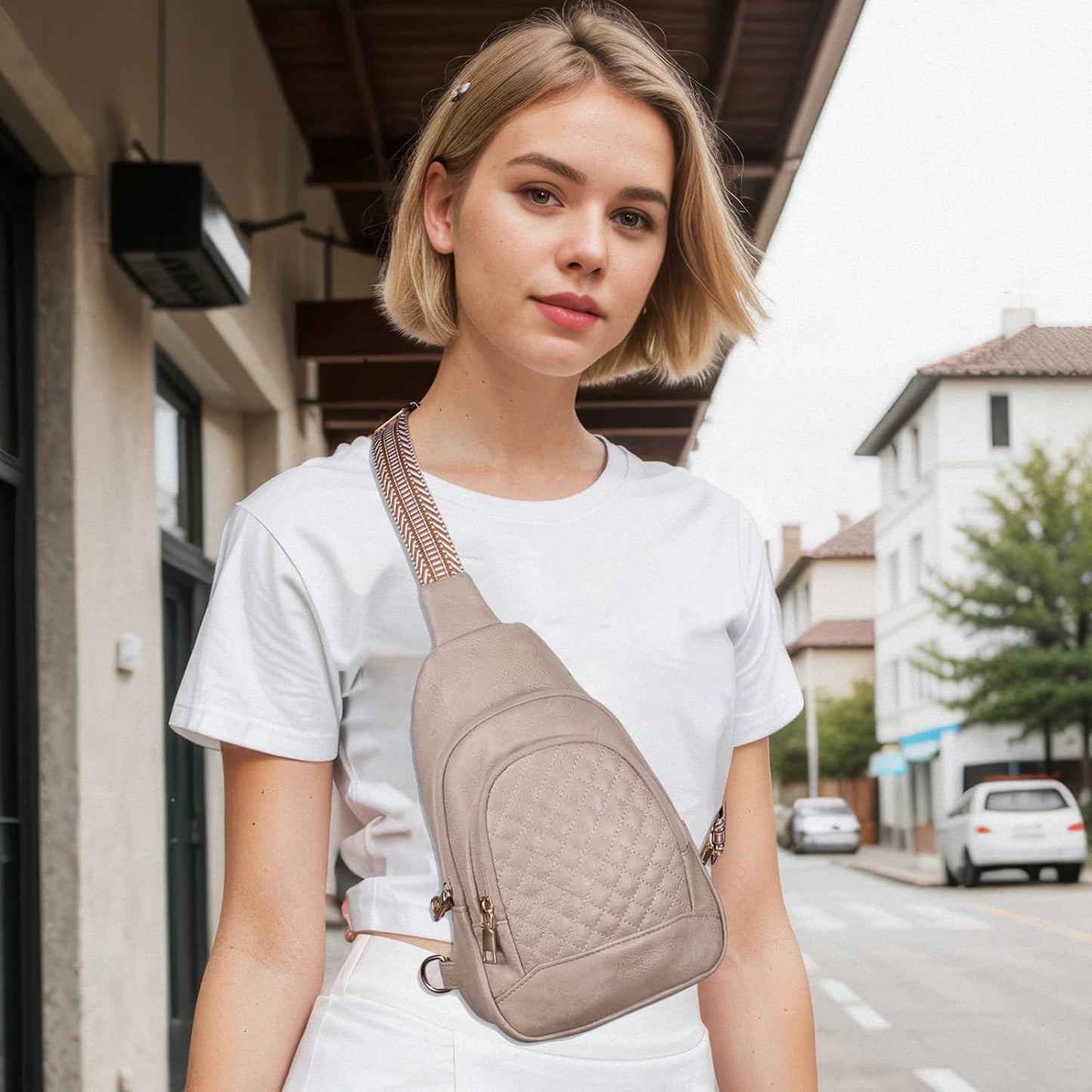 Crossbody Bags for Women Anti Theft Small Sling Handbag with Zipper Lock Vegan Leather RFID Blocking Chest Pure