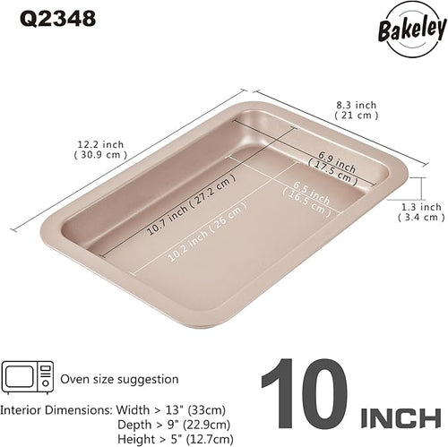 10-Inch Nonstick Shallow Cake Pan, Rectangle Bread Loaf Pan, Baking Sheet Set - Image 2