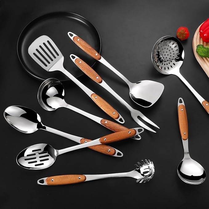 304 Stainless Steel Cooking Utensils Set, Solid Spoon, Skimmer Spoon, Spaghetti - Image 8