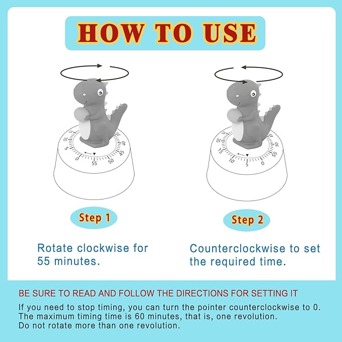 ELE DEPI 60 Minutes Mechanical Kitchen Timer, Cute Dinosaur Timer - Image 5
