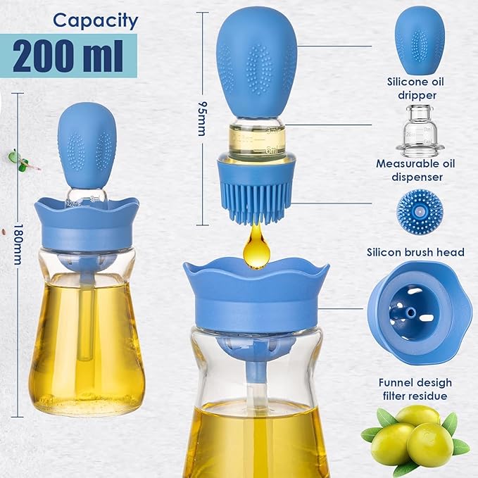 Oil Dispenser Bottle with Silicone Brush, 200ML 2 in 1 Silicone Dropper - Image 2
