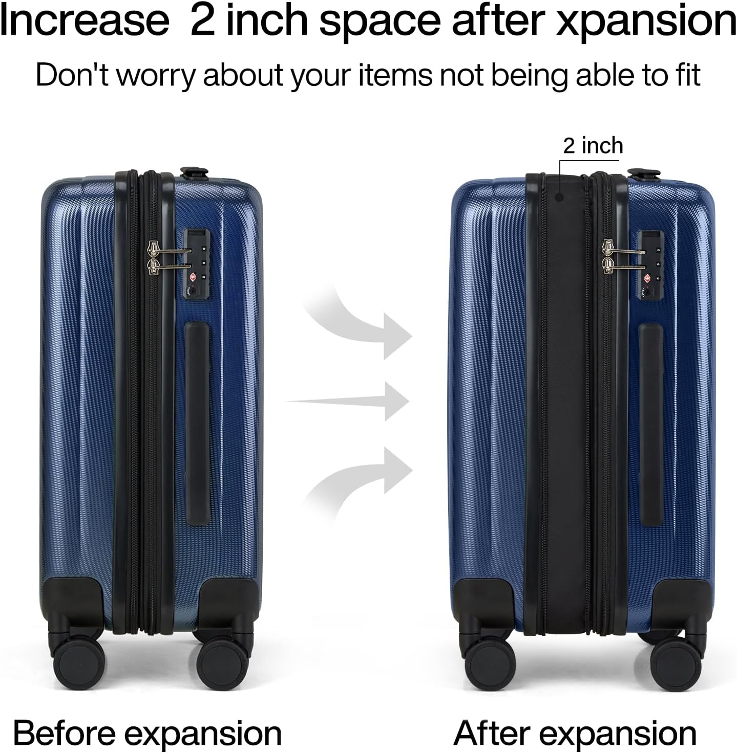 Hanke 24 Inch Expandable Checked Luggage Lightweight PC Hard Case Luggage Suitcases with Wheels Travel Luggage Rolling Large Suitcase Travel Luggage Bag for Go to University.(Dark Blue)