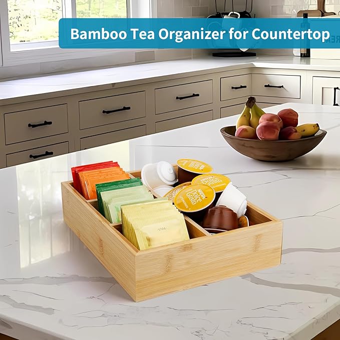 Tea Bag/Sugar Packet Holder, Coffee Station Condiment Organizer, Bamboo Tea - Image 6