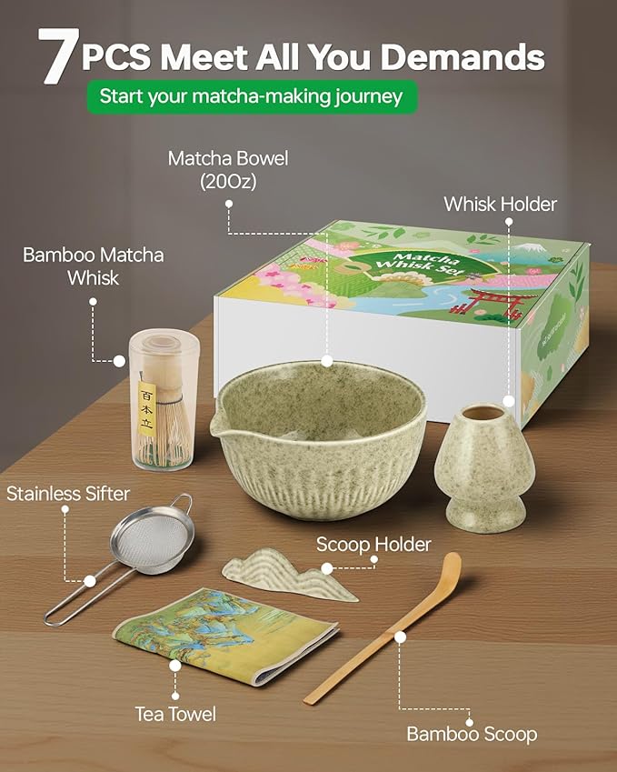 20Oz Matcha Whisk Set，7 Pcs Matcha Kit Includes Matcha Bowl, Whisk & Holder - Image 2