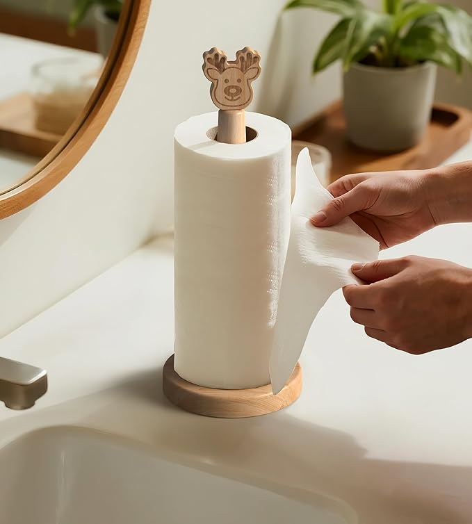KitchLife Cute Wooden Paper Towel Holder Countertop - Image 6