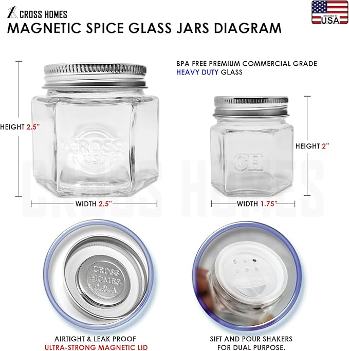 Magnetic Spice Jars Combo Pack 29 Pack Refrigerator Hexagon Glass Spice Jar - Image 3