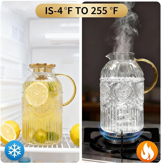 Amzcku Glass Pitcher with Lid, 1 Gallon/128 oz Vintage Water Pitcher, Water - Image 5