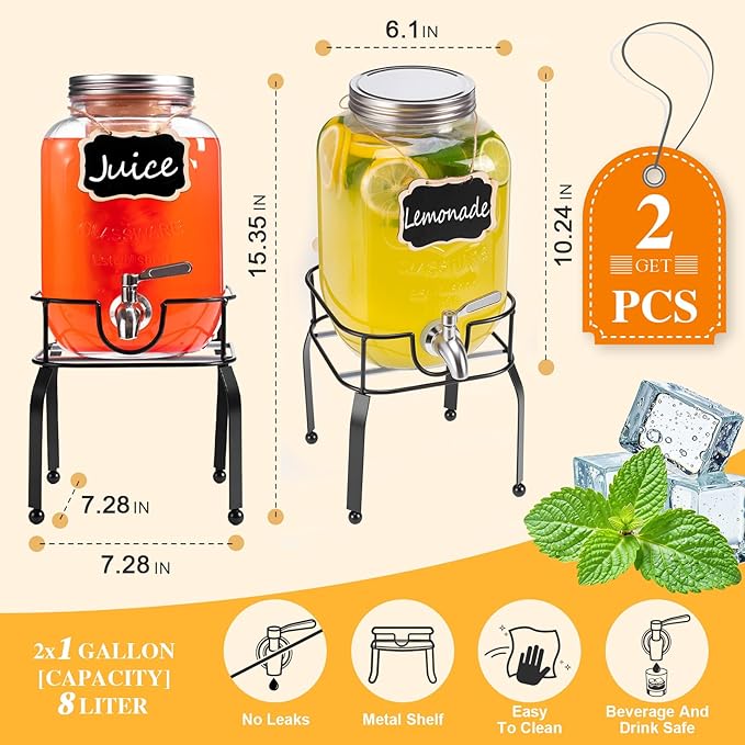 2 Pack1 Gallon Glass Drink Dispensers - Image 3