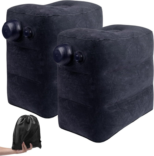 Inflatable Foot Rest Pillow for Travel,2 Pack Travel Foot Rest for Airplane Flights, Car Seat Foot Rest Pillow with Pump & Storage Bag Suitable for Office,Airplane,Train,Cars,Home (2Pack Navy)
