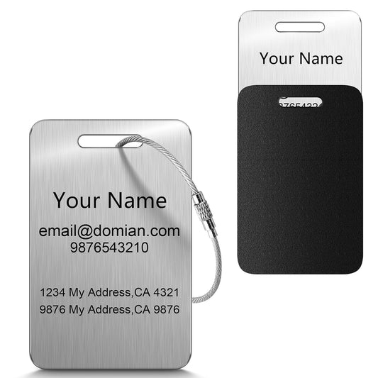 Stainless Steel Personalized Luggage Tags for Suitcases - Custom Name ID Travel Tags for Luggage, Backpacks and Bags - Metal Travel Essentials Accessories for Kids, Women and Men - Bulk Set (4 Pack)