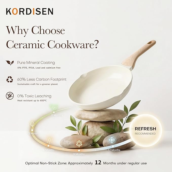 Kordisen Nonstick Ceramic Frying Pan, 11 Inch Ceramic Skillet, Healthy Non - Image 3