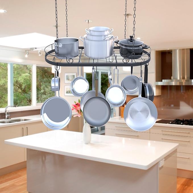 33' Oval Pan Rack Hanging, Heavy Duty Ceiling Pot Rack - Image 6