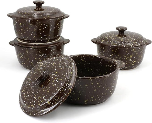10 Oz Ceramic Mini Cocotte Set 4-Pack, Oven Safe Stoneware Casserole Dishes by Krokori