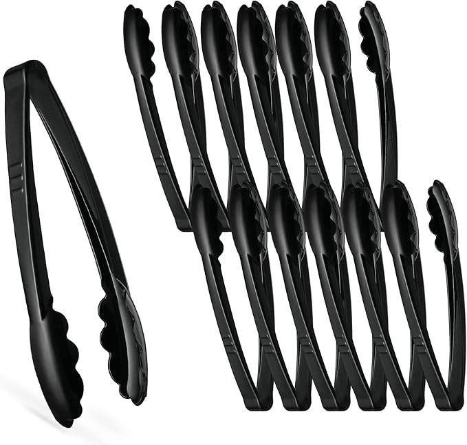 Plasticpro 7.5'' Serving Tongs Heavy Duty Reusable Kitchen and BBQ Black by PLASTICPRO