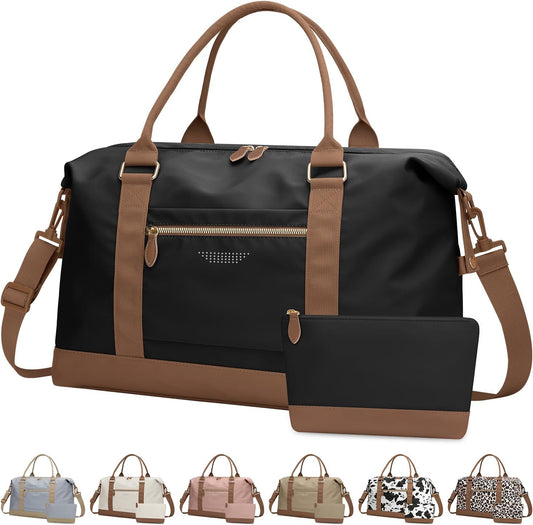Travel Duffle Bag for Women, Weekender Bags, Hospital Bag for Labor Delivery, Lightweight Tote Duffel Overnight Bag with Luggage Sleeve, Airplane Travel Bags with Toiletry Bag, Large, Black