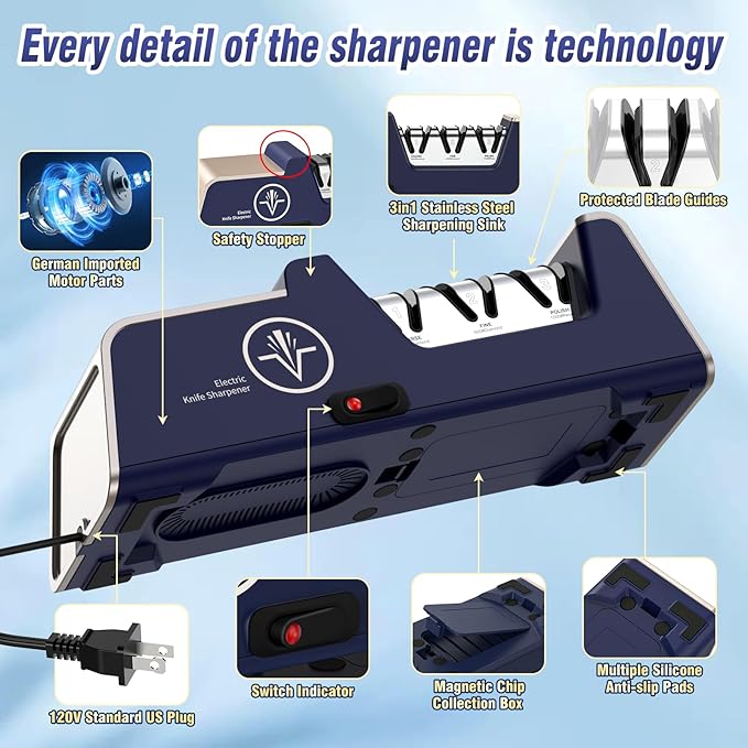 Electric Knife Sharpener for 15 to 20-Degree Knives 100% Diamond Abrasive - Image 3