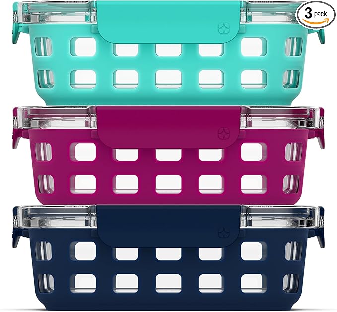 Ello Duraglass 3.4 Cup Meal Prep Sets 6Pc, 3 Pack Set- Glass Food Storage by Ello